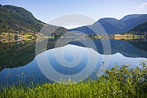 Barsnesfjorden, the innermost part of the fjord arm Sogndalsfjorden near the Sogndal municipality