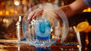 The bartender and blue cocktail.AI generated image