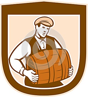 Bartender Carrying Keg Shield Retro