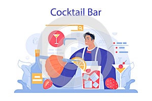 Bartender concept. Barman preparing alcoholic drinks with shaker.