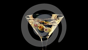 Bartender Makes Martini Cocktail With Olives