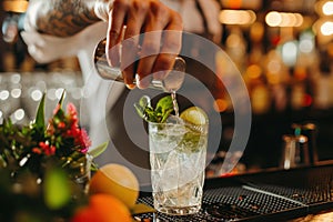 Bartender making fresh cocktail. Generate Ai