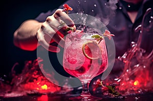 Bartender pouring Cocktail close up in a bar setting. photo