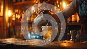 The bartender pouring drink.AI generated image