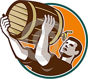 Bartender Pouring Drinking Keg Barrel Beer Retro