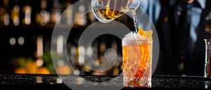 The bartender pouring a vibrant cocktail into a crystal glass AI generated image