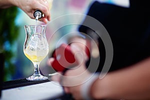 Bartender preparing cocktail for guests