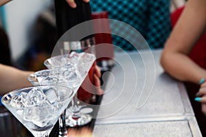 Bartender preparing cocktail for guests