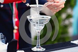 Bartender preparing cocktail for guests