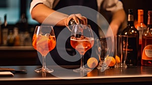 Bartender preparing cocktail. Illustration AI Generative