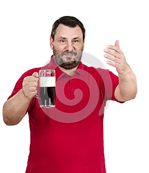 Bartender in red polo invites you to drink ale