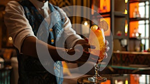 Bartender Serving Signature Cocktail in Upscale Bar
