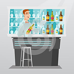 Bartender standing at the bar counter.