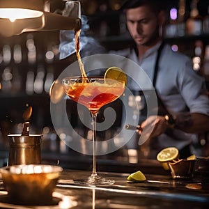 A bartender using a blowtorch to caramelize the top of a cocktail in a dramatic fashion2