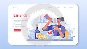 Bartender web banner or landing page. Barman preparing alcoholic