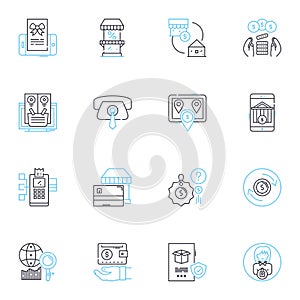 Barter Goods linear icons set. Trading, Exchange, Swapping, Bartering, Deals, Negotiation, Tradeoffs line vector and