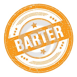 BARTER text on orange round grungy stamp