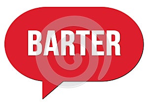 BARTER text written in a red speech bubble