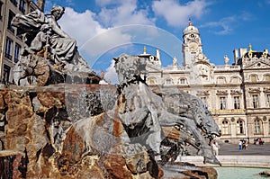 Bartholdi fountain in Lyon city, France