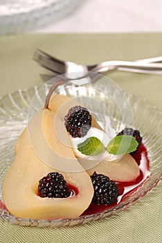 Bartlett pear poached in wine photo