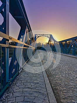 Bartoszowice bridge with catched sun at morning sunrise