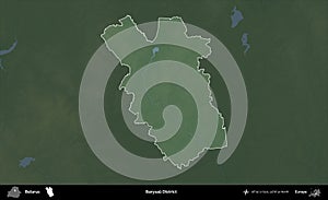 Barysau District highlighted, Belarus. Physical