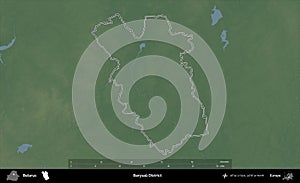 Barysau District outlined, Belarus. Physical