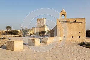 Barzan watchtowers, fort and an Old mosque, Umm Salal Mohammed Fort. Middle East. Persian Gulf.