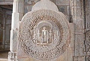 Bas-relief in ancient Ranakpur Jain temple in Rajasthan, India