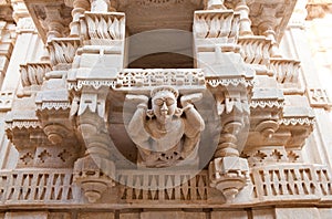 Bas-relief in ancient Ranakpur Jain temple in Rajasthan, India