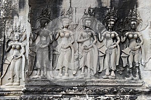 Bas-Relief of Angkor Wat temple at Siem Reap, Cambodia.