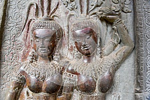 Bas-Relief of Angkor Wat temple at Siem Reap, Cambodia.