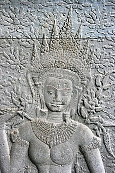 Bas relief of an Apsara dancer at Angkor Wat in Siem Reap