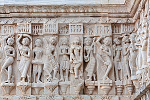 Bas-relief with Apsaras at famous ancient Jagdish Temple in Udaipur, Rajasthan, India