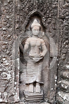 Bas-relief of Banteay Kdei temple.Angkor. Siem Reap. Cambodia