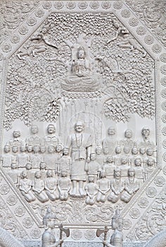 Bas-relief of buddhist temple Wat Huay Pla Kang, known as Big Buddha temple in Chiang Rai, Northern Thailand