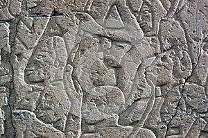Bas Relief carving of Nubians on an ancient Egyptian wall