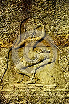 Bas-relief carvings of Apsara, Angkor Wat, Siem Reap, Cambodia