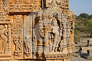 Bas Relief carvings Sas Bahu Temple in Gwalior city, Rajasthan, India