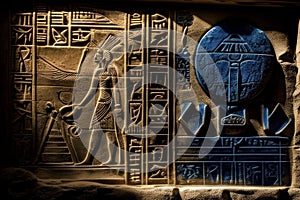 Bas-Relief of Egyptian Mythology and Hieroglyphics