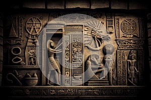 Bas-Relief of Egyptian Mythology and Hieroglyphics