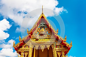 bas-relief Facade Close up of beautiful temple Wat Samai Kongka on Ko Pha Ngan, Thailand.