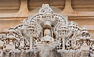 Bas-relief in famous ancient Ranakpur Jain temple in Rajasthan, India