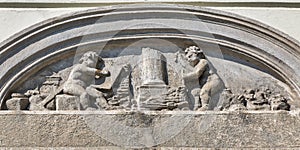 Bas relief on the house facade in Graz, Austria