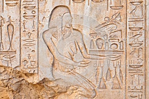 Bas relief in Medinet Habu temple, Luxor, Egypt photo