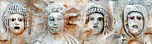 Bas-relief in the Myra ancient city. Turkey. Antalya Province. Outside. Banner format.