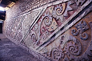 Bas-relief patterns at Huaca El Brujo, near Trujillo, Peru