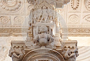 Bas-relief at Ranakpur Jain temple in Rajasthan state of India