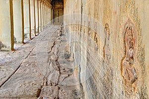 Bas-relief sculpture in the corridors of the Angkor Wat, Cambodia