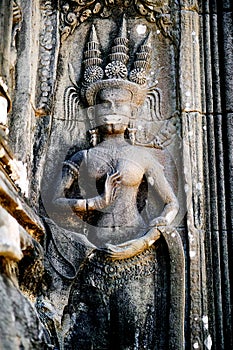 Bas-relief stone carving, Angkor Wat, Siem Reap, Cambodia